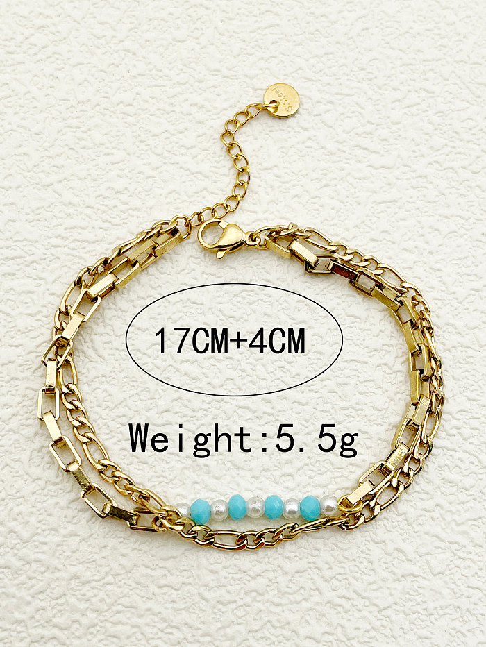 Einfache, moderne Streetwear-Armbänder mit geometrischem Edelstahl, künstlichem Kristall, künstlicher Perle, Perlenbeschichtung und vergoldeten Armbändern