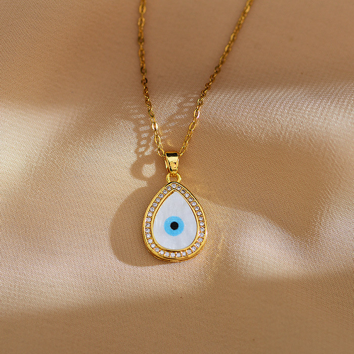 Casual Simple Style Devil'S Eye Star Flower Stainless Steel Copper Enamel Plating Inlay Shell Zircon Pendant Necklace