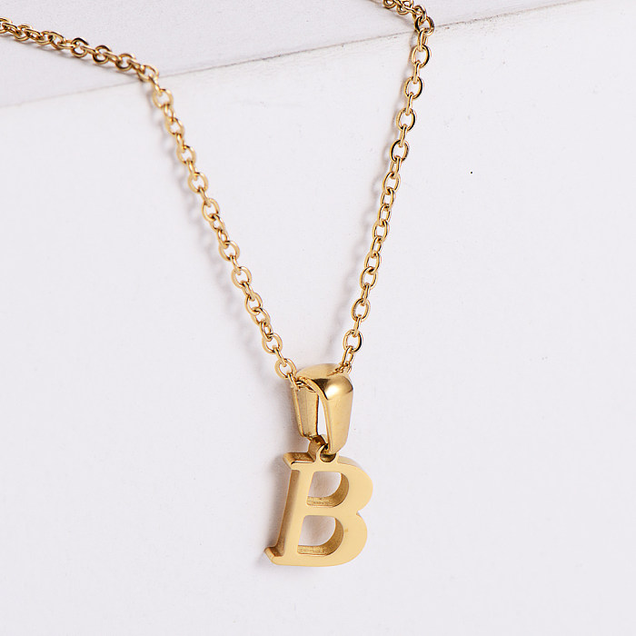 Minimalist Stainless Steel  Electroplated 18k Gold Letter Pendant 18 Inch Necklace