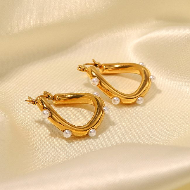 Einfacher Stil, unregelmäßige Ohrringe mit künstlichen Perlen aus Edelstahl, 1 Paar