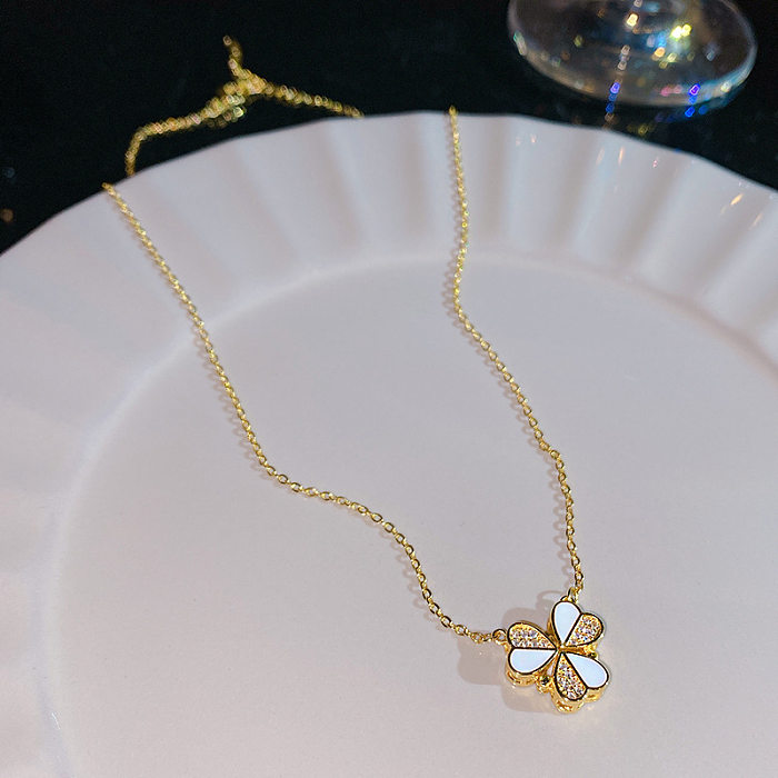 Collier pendentif en forme de cœur, couronne, nœud papillon, incrustation de cuivre en acier inoxydable, Zircon