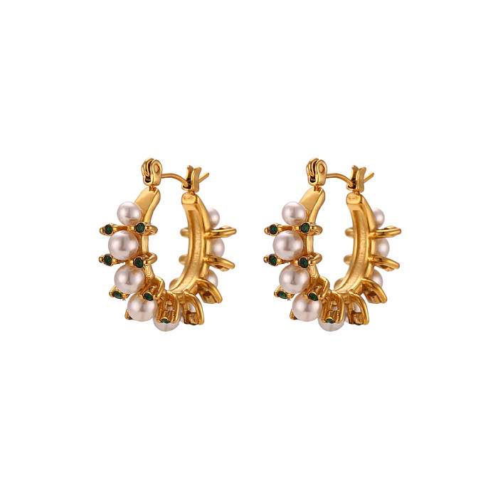 Pendientes de perlas artificiales, chapados en acero inoxidable, geométricos, elegantes y lujosos, 1 par