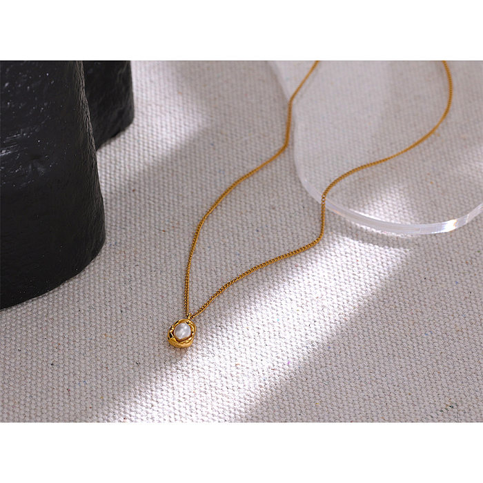 Collier pendentif rétro géométrique en acier inoxydable, 1 pièce, perles artificielles