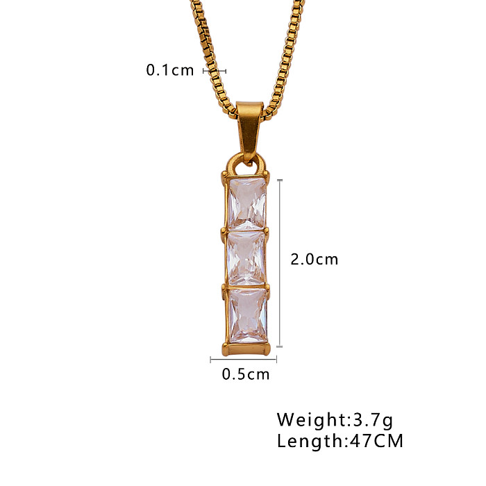 Baroque Style Vacation Simple Style Rectangle Stainless Steel  Inlay Zircon Pendant Necklace