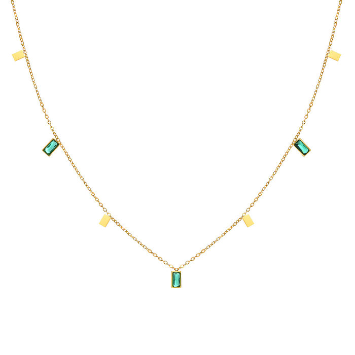 Süße quadratische Edelstahl-Inlay-Anhänger-Halskette mit künstlichen Edelsteinen