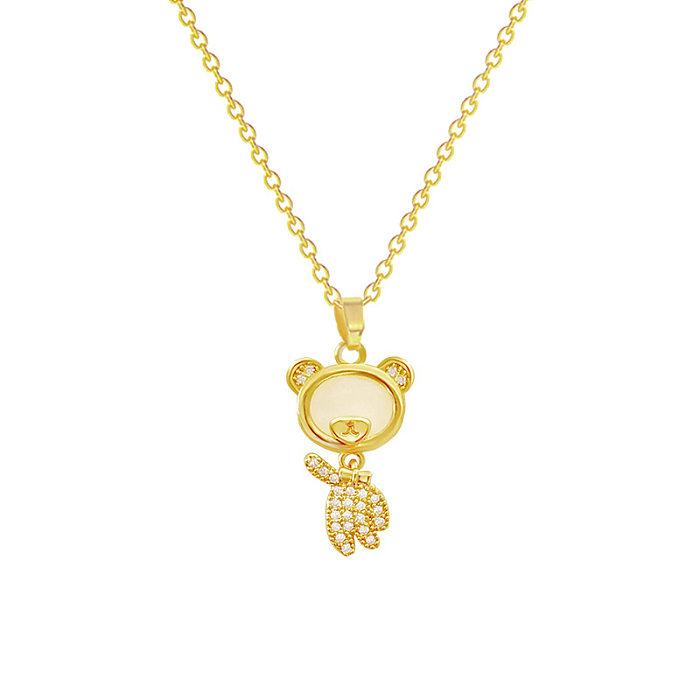 Süße süße Bären-Halskette mit Edelstahl-Beschichtung, Opal-Zirkon-vergoldeter Anhänger-Halskette