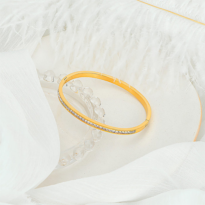 Bracelet en diamant artificiel avec incrustation de polissage en acier titane de couleur unie, Streetwear élégant