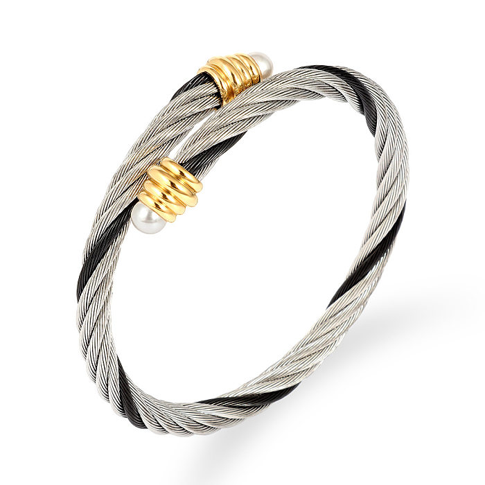 Simple Style Color Block Stainless Steel Bangle In Bulk