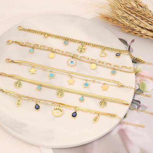 Fashion Star Heart Shape Eye Bracelets en acier inoxydable Layered Turquoise Bracelets en acier inoxydable 1 pièce
