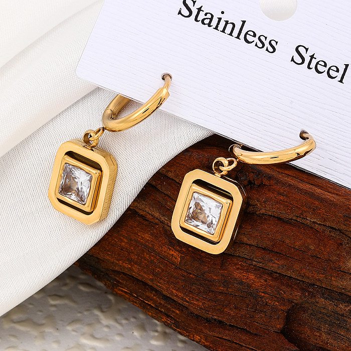 1 Pair Elegant Retro Commute Square Plating Inlay Stainless Steel  Zircon 18K Gold Plated Drop Earrings