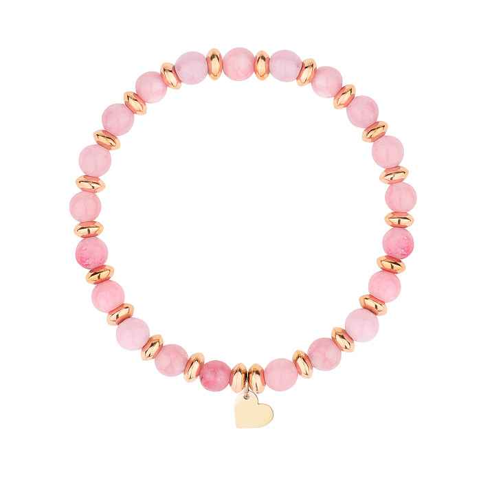 Pulseiras casuais fofas em bloco colorido formato de coração em aço inoxidável com pedra natural banhada a ouro rosa a granel