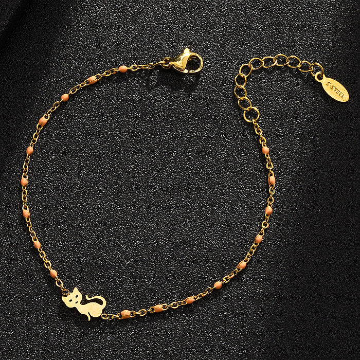 Bracelet en acier inoxydable pour femme, Simple, mignon, chat géométrique, à la mode