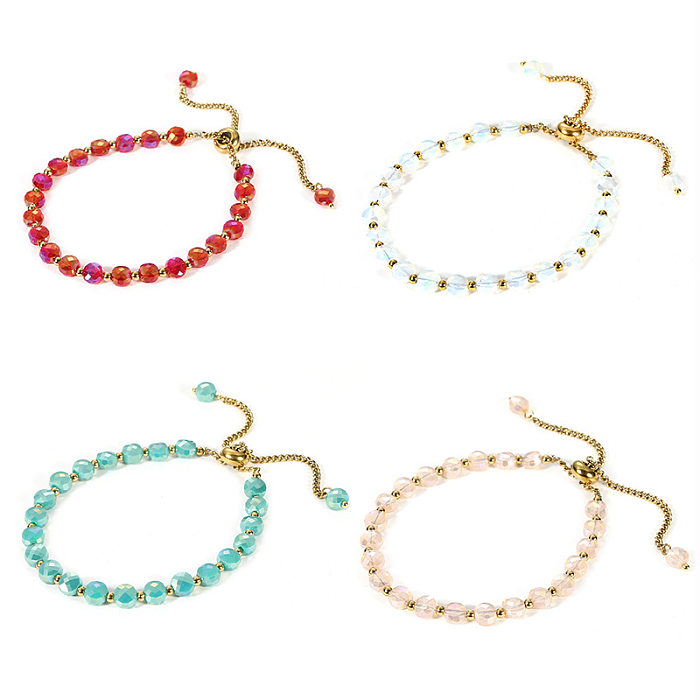 Sweet Solid Color Stainless Steel Artificial Crystal Beaded Bracelets