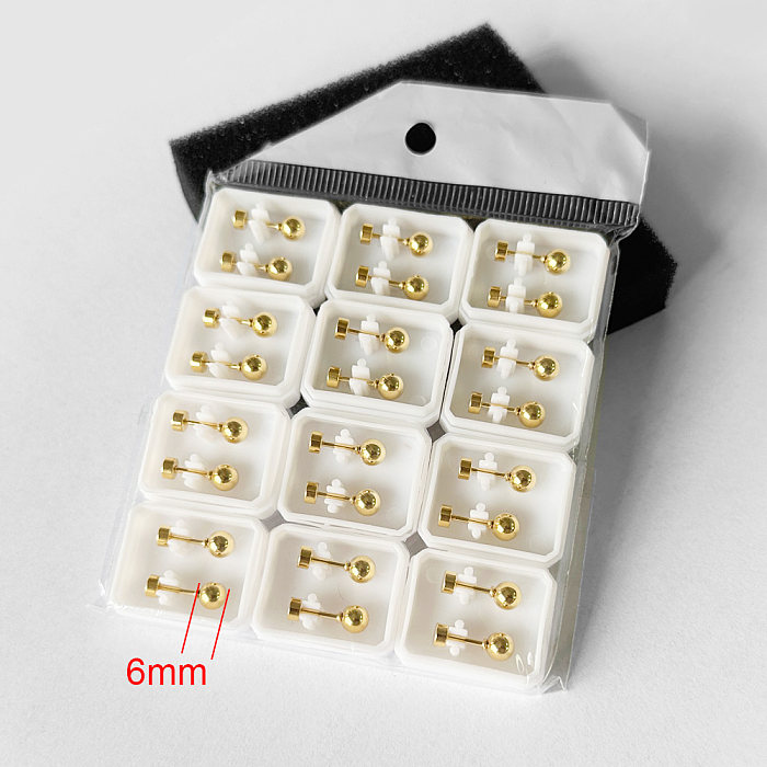 12 Pairs Simple Style Classic Style Round Polishing Plating Stainless Steel  18K Gold Plated Ear Studs
