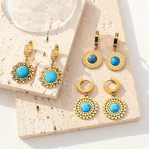 1 Pair Commute Sun Plating Inlay Stainless Steel  Turquoise Gold Plated Drop Earrings