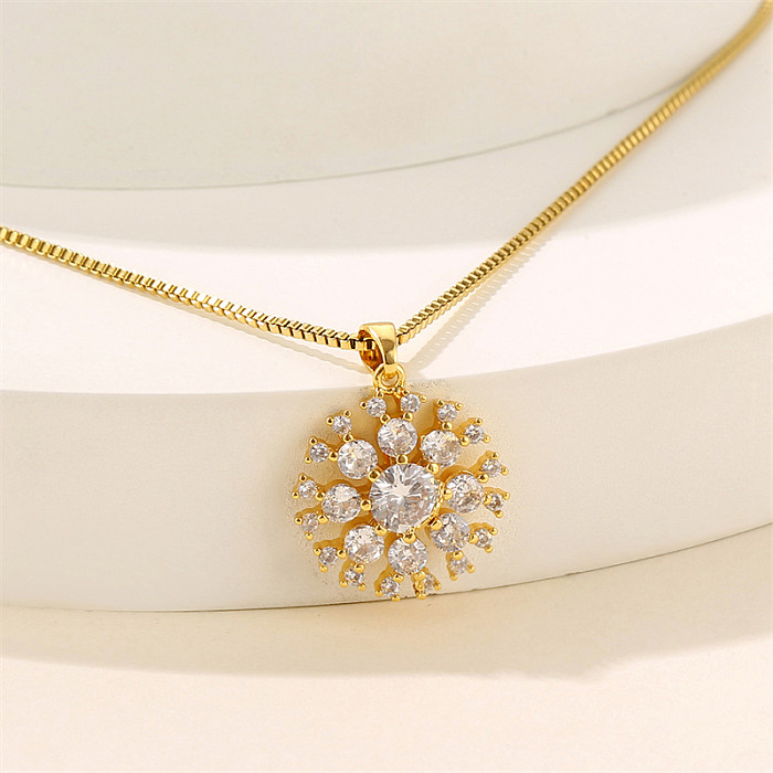 Sweet Snowflake Stainless Steel  Inlay Artificial Diamond Pendant Necklace