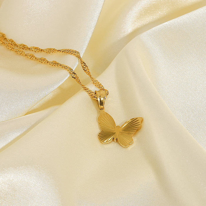 Fashion Round Heart-shaped Butterfly 18K Plated Stainless Steel  Necklace