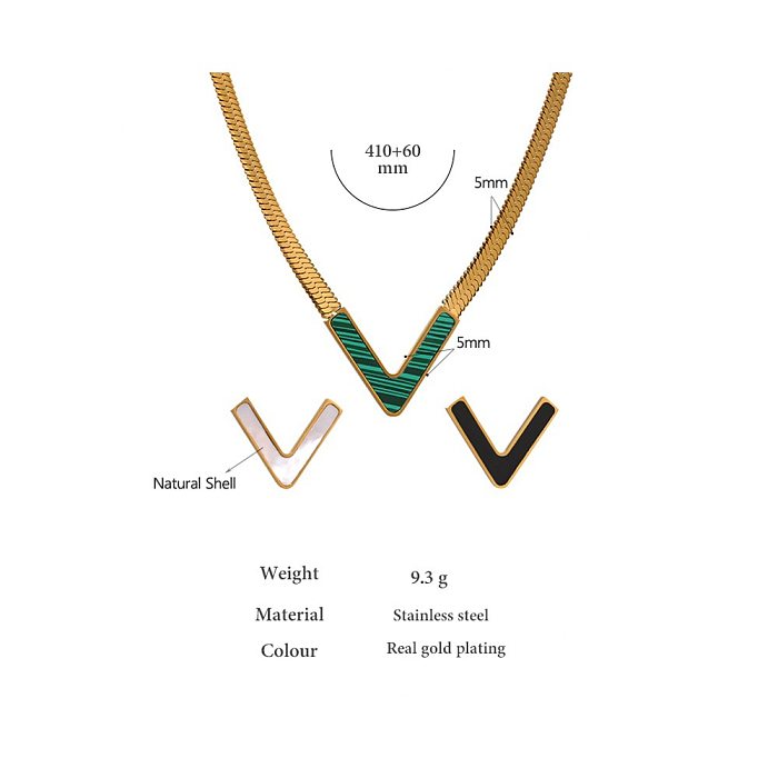Fashion V Shape Stainless Steel Plating Inlay Shell Necklace 1 Piece