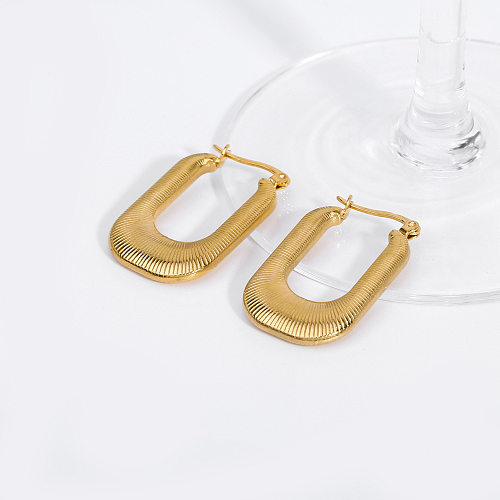 1 Paar U-förmige Streifenplattierte Edelstahl-Ohrringe im britischen Stil mit 18-Karat-Vergoldung