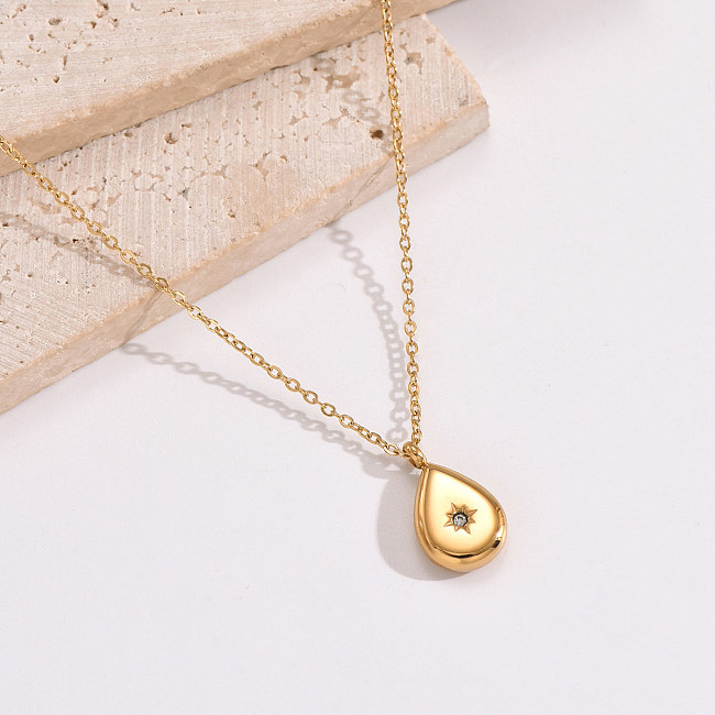 Simple Style Star Water Droplets Stainless Steel  Plating Inlay Rhinestones 14K Gold Plated Pendant Necklace