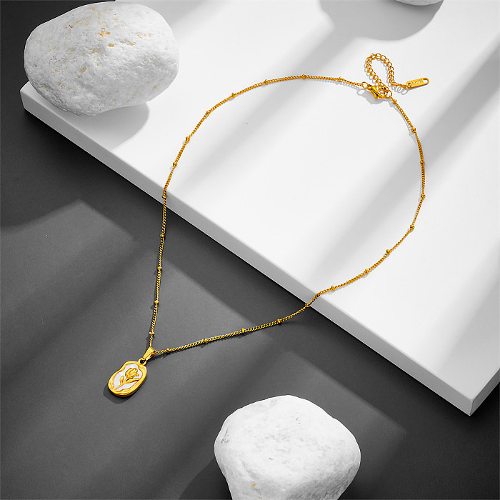 Romantische Rose-Edelstahl-Muschelanhänger-Halskette mit 18-karätigem Goldüberzug im Großhandel
