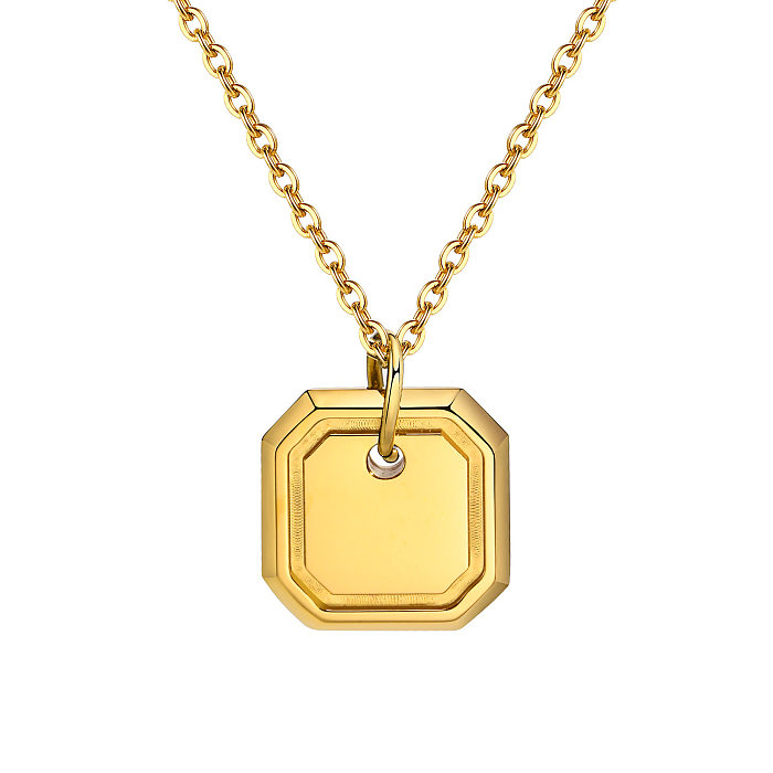 Retro Square Stainless Steel  Plating Gold Plated Pendant Necklace