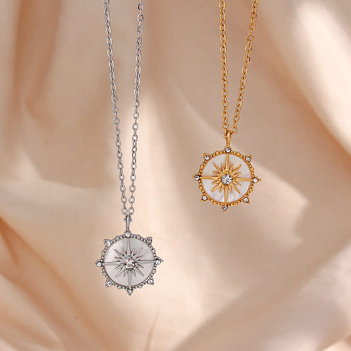 Casual Round Star Stainless Steel  Necklace Inlay Shell Zircon Stainless Steel  Necklaces