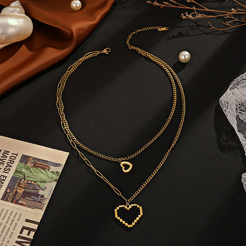 Fashion Heart Shape Stainless Steel  Plating Layered Necklaces