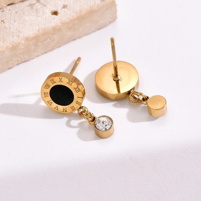 1 Pair Elegant Vintage Style Round Stainless Steel  Polishing Plating Inlay Acrylic Rhinestones 14K Gold Plated Drop Earrings
