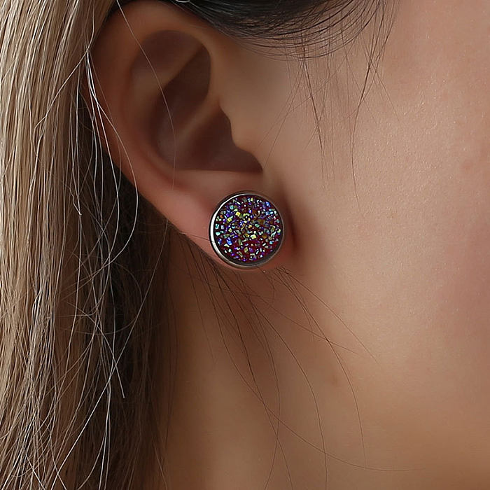 Boucles d'oreilles rondes géométriques en acier inoxydable, bijoux de rêve givré, ciel étoilé, pierres précieuses étoilées
