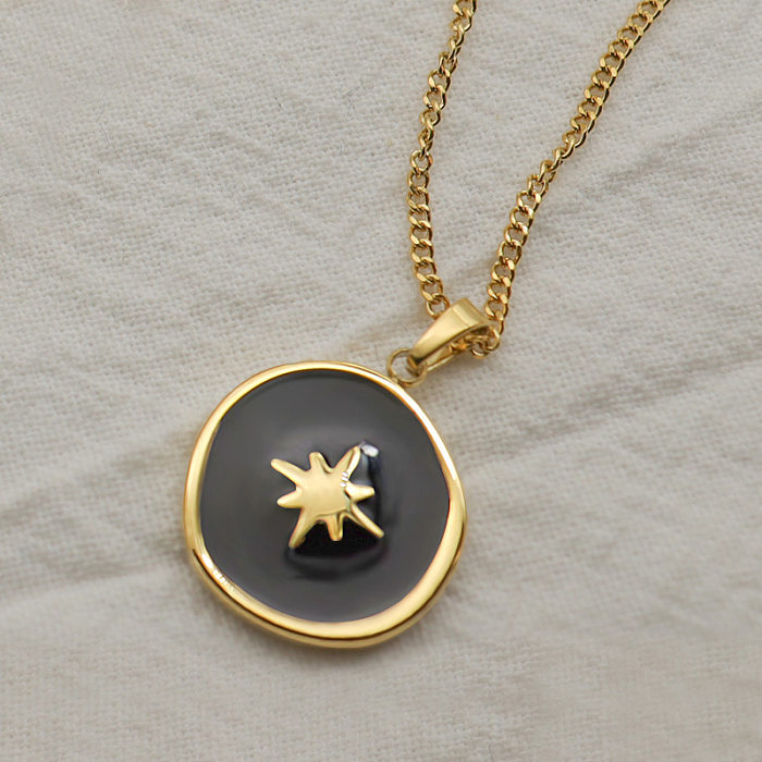 Collier en acier inoxydable pour femmes, Style Simple, étoile, lune, cœur, placage