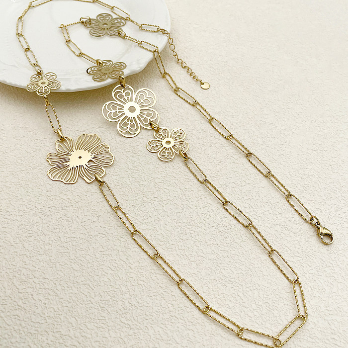 Glam Modern Style Flower Stainless Steel  Plating Gold Plated Necklace