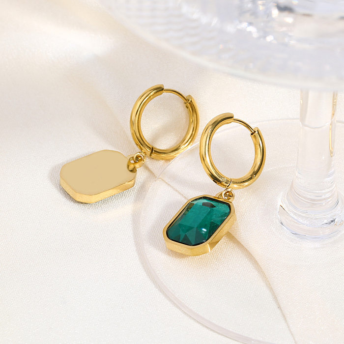 1 Pair Elegant Nordic Style Roman Style Geometric Plating Inlay Stainless Steel  Zircon 18K Gold Plated Drop Earrings