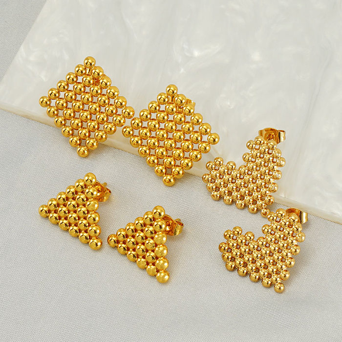 1 paire de clous d'oreilles élégants en acier inoxydable plaqué or, couleur unie