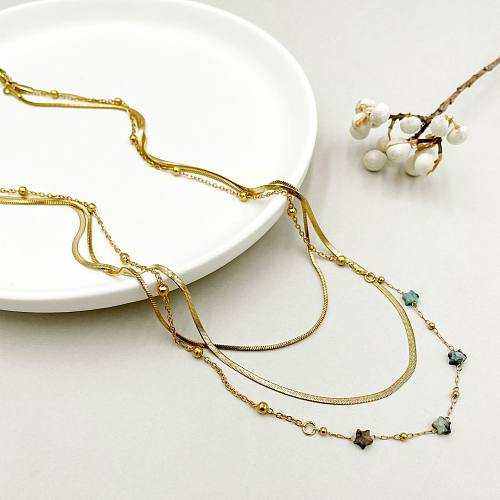 Fashion Star Mehrschichtige Halsketten aus Edelstahl mit Natursteinbeschichtung, 1 Stück