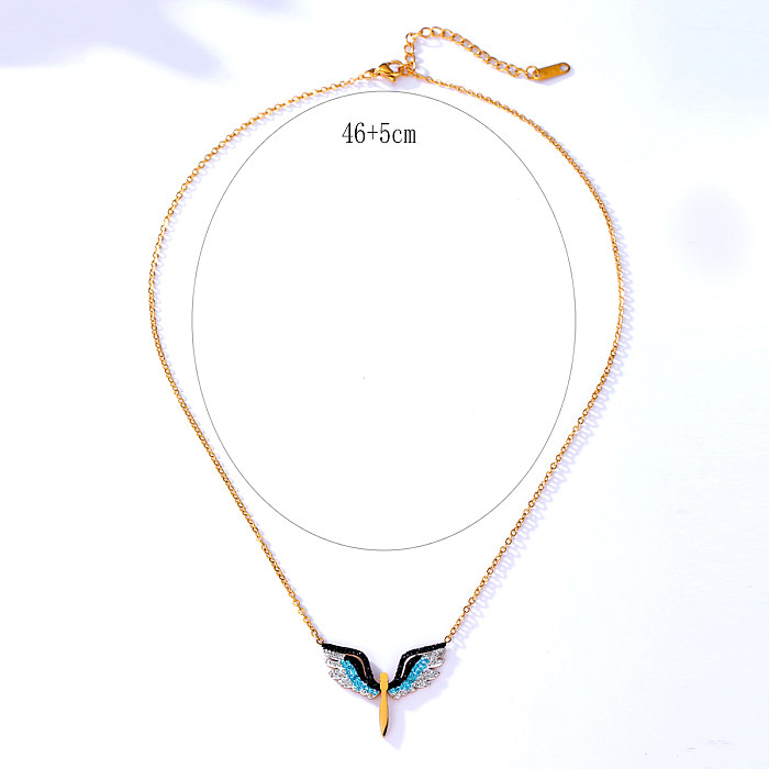 Fashion Cross-border Hot Sale Design Creative Stainless Steel  Color AB Mud Diamond Angel Wings Wings Clavicle Chain Necklace
