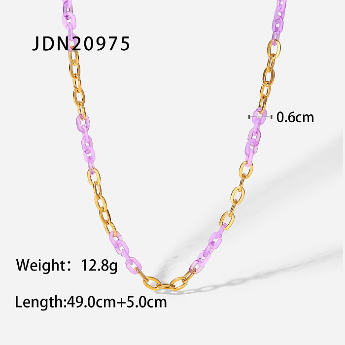 Nuevo collar de acero inoxidable con cadena cruzada de acero inoxidable púrpura chapado en oro de 18 quilates