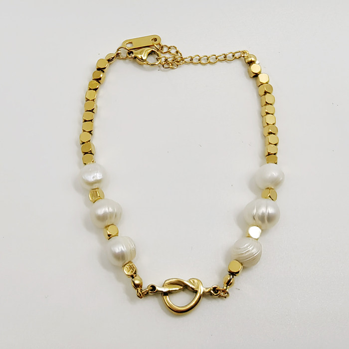 Bracelets de perles en plastique en acier inoxydable, Style Vintage, blocs de couleurs, en forme de cœur, fleur