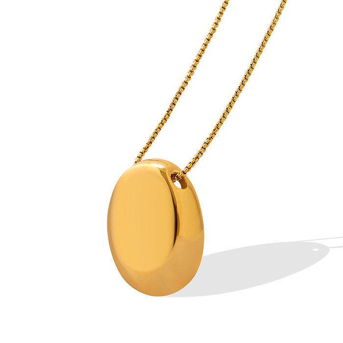Collier Long avec pendentif ovale géométrique rétro Simple, en acier inoxydable plaqué or