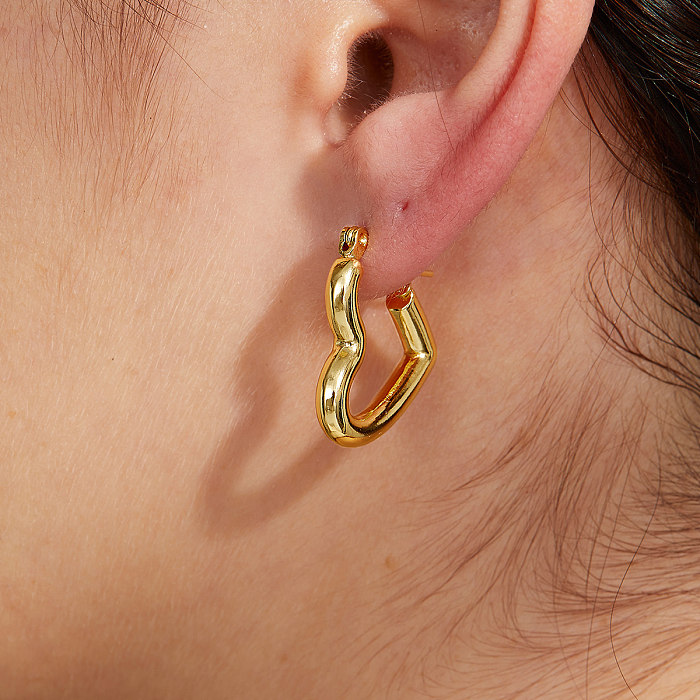 Boucles d'oreilles plaquées en acier inoxydable en forme de cœur géométrique, 1 paire