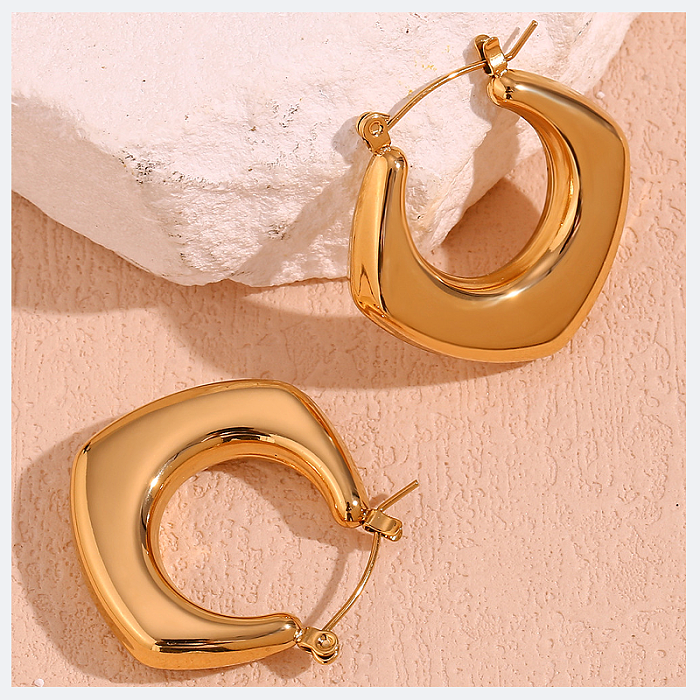 1 paire de boucles d'oreilles en acier inoxydable plaqué or 18 carats, Style Vintage, Style Simple et exagéré, couleur unie