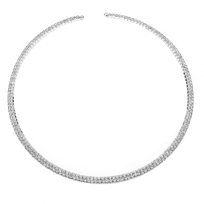 Elegante estilo simples cor sólida chapeamento de aço inoxidável strass colar banhado a prata