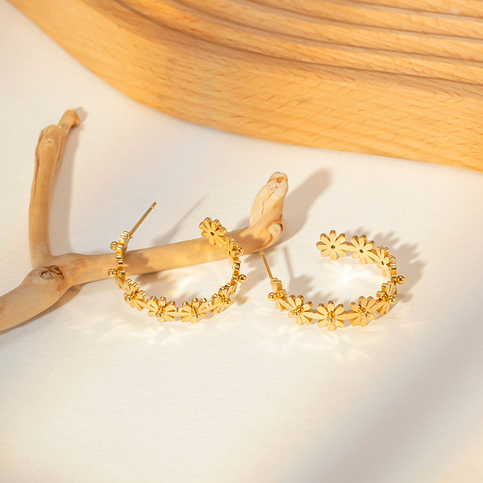 Sweet Flower Stainless Steel  Gold Plated Earrings 1 Pair