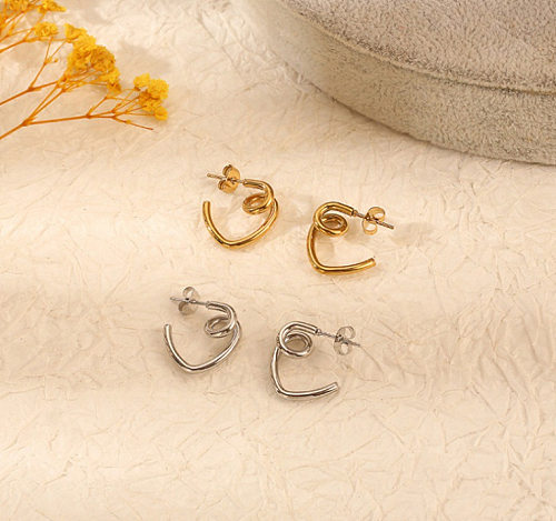 1 paire de clous d'oreilles plaqués or, Style classique et Simple, en forme de C, en acier inoxydable