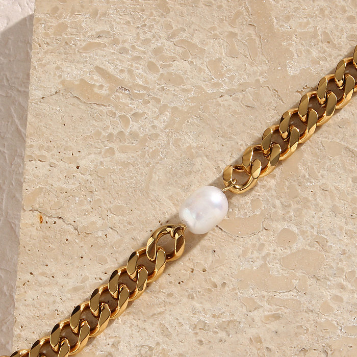 Bracelets en acier inoxydable géométriques de style vintage placage de perles artificielles Bracelets en acier inoxydable