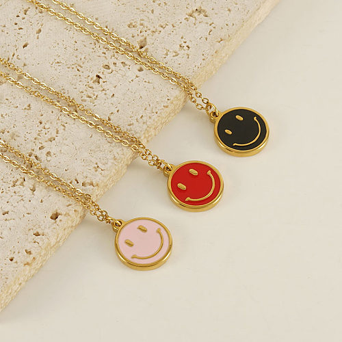 Wholesale Korean Style Smiley Face Stainless Steel  18K Gold Plated Pendant Necklace