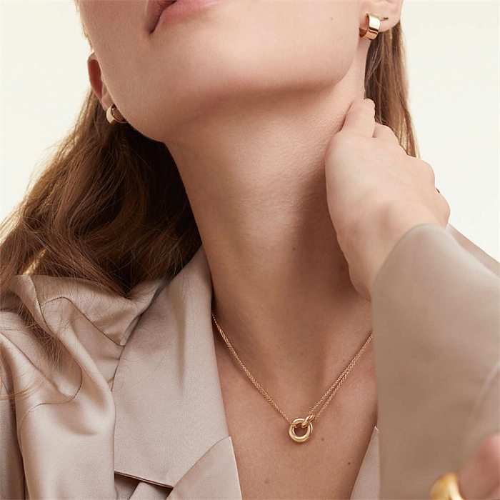 Collares acodados chapados en oro de acero inoxidable de color sólido de estilo simple