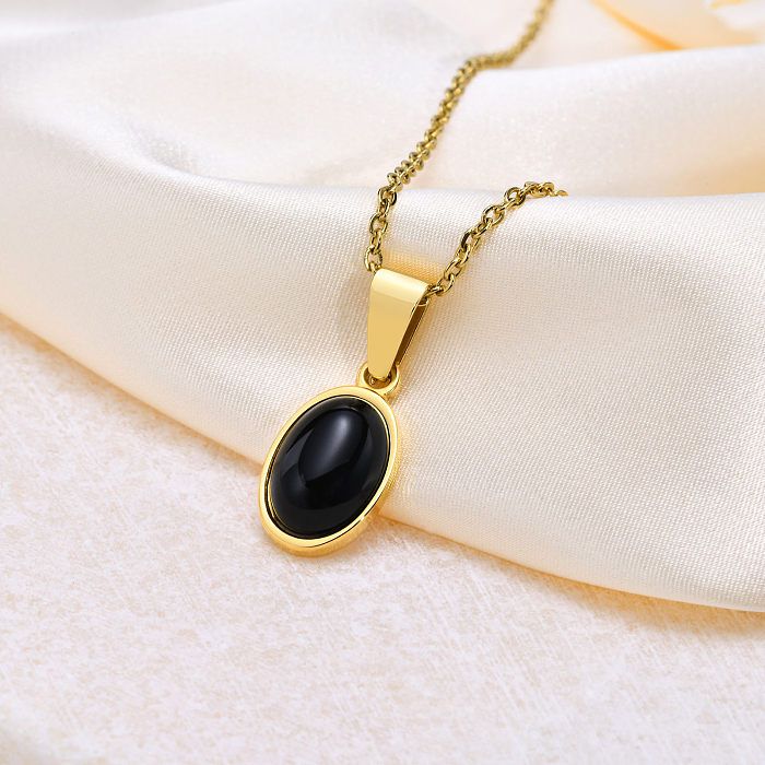 Retro Simple Style Oval Stainless Steel  Agate Necklace Pendant In Bulk