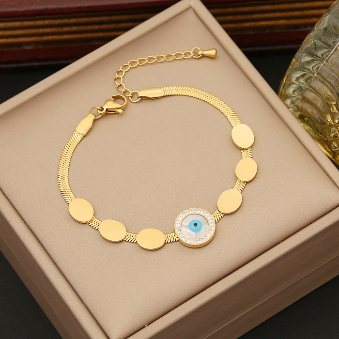Wholesale Classical Simple Style Round Eye Titanium Steel Plating Inlay 18K Gold Plated Turquoise Shell Bracelets
