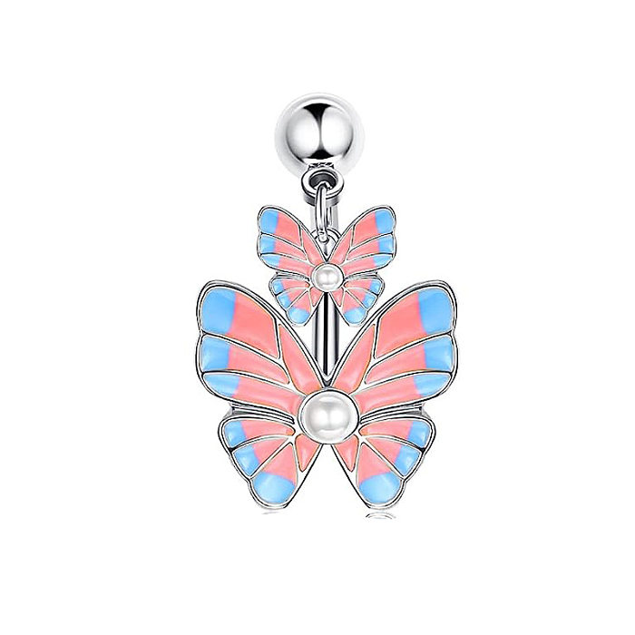 1 Piece Cute Sweet Letter Heart Shape Butterfly Plating Inlay Stainless Steel  Zircon Navel Stud